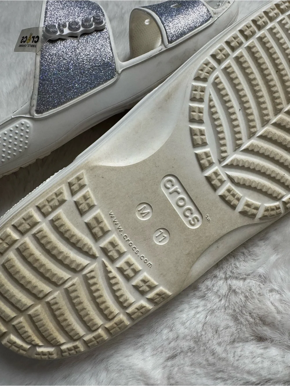 CROCS White Slides with Silver Straps